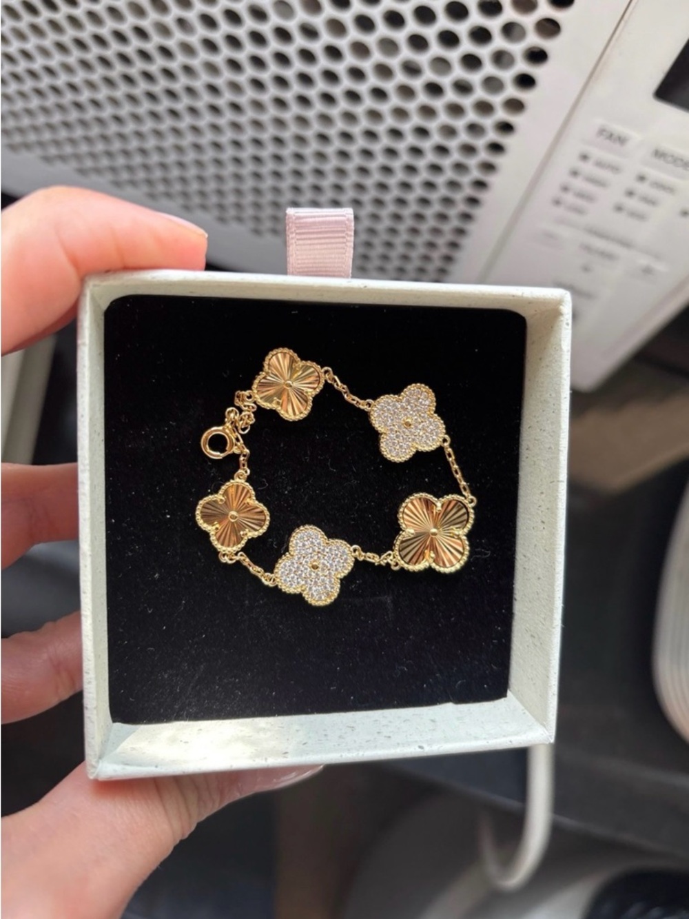 Gold Four-Leaf Clover Bracelet with Pavé Accents